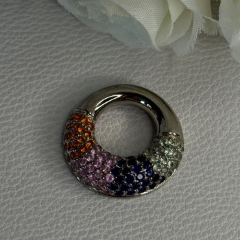 925 Sterling Silver Multi Color Spinel Round Pendant Length 1 Inch