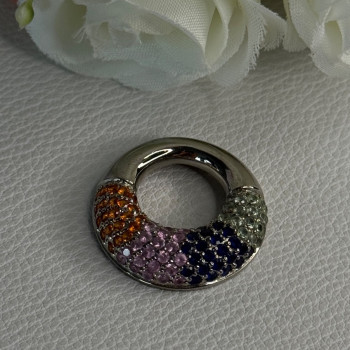 925 Sterling Silver Multi Color Spinel Round Pendant Length 1 Inch