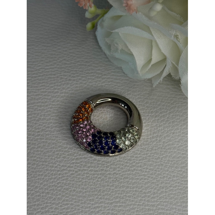 925 Sterling Silver Multi Color Spinel Round Pendant Length 1 Inch