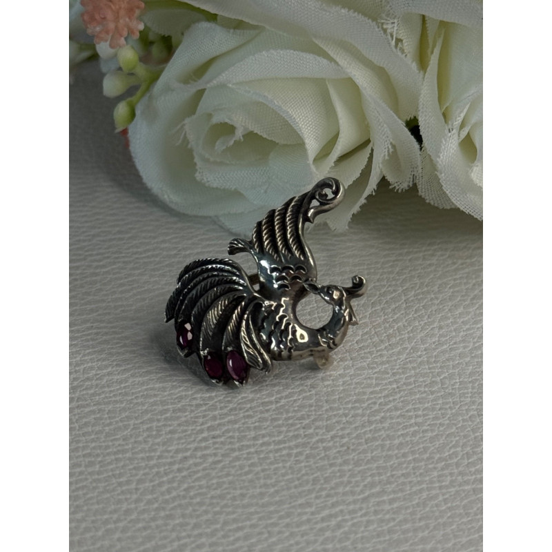 925 Sterling Silver Bird Pyrope Garnet Charm Pendant Length 1 Inch