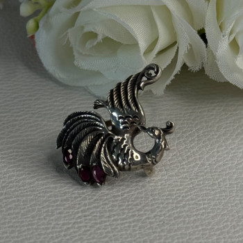 925 Sterling Silver Bird Pyrope Garnet Charm Pendant Length 1 Inch