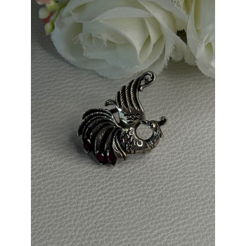 925 Sterling Silver Bird Pyrope Garnet Charm Pendant Length 1 Inch