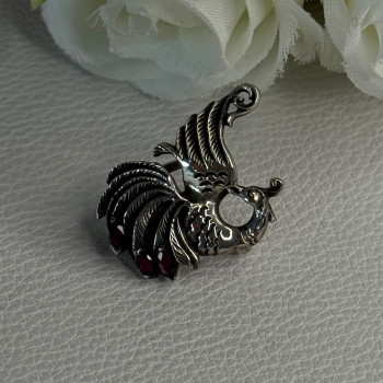 925 Sterling Silver Bird Pyrope Garnet Charm Pendant Length 1 Inch