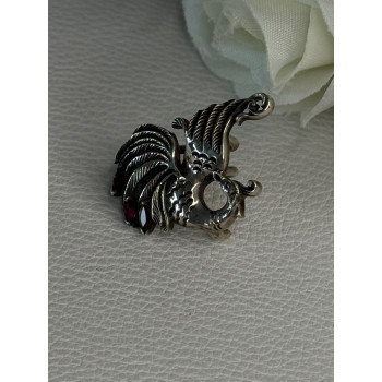 925 Sterling Silver Bird Pyrope Garnet Charm Pendant Length 1 Inch