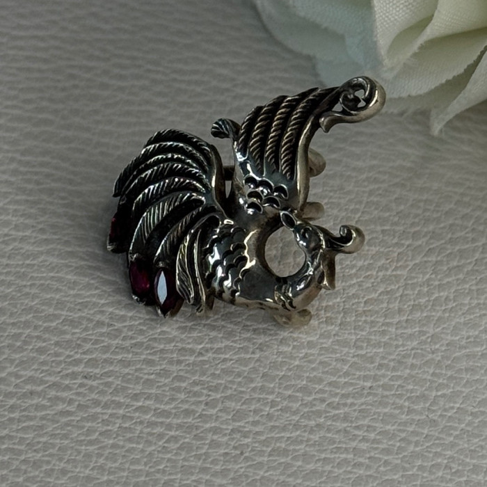 925 Sterling Silver Bird Pyrope Garnet Charm Pendant Length 1 Inch