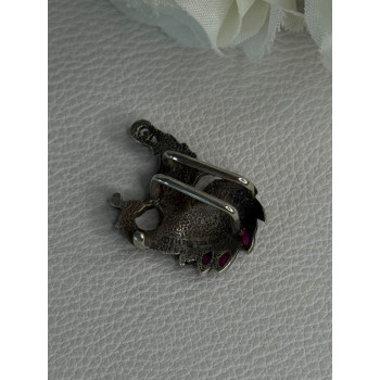 925 Sterling Silver Bird Pyrope Garnet Charm Pendant Length 1 Inch