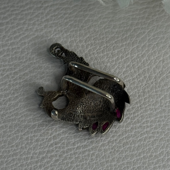 925 Sterling Silver Bird Pyrope Garnet Charm Pendant Length 1 Inch