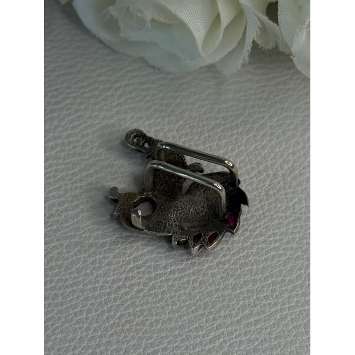 925 Sterling Silver Bird Pyrope Garnet Charm Pendant Length 1 Inch