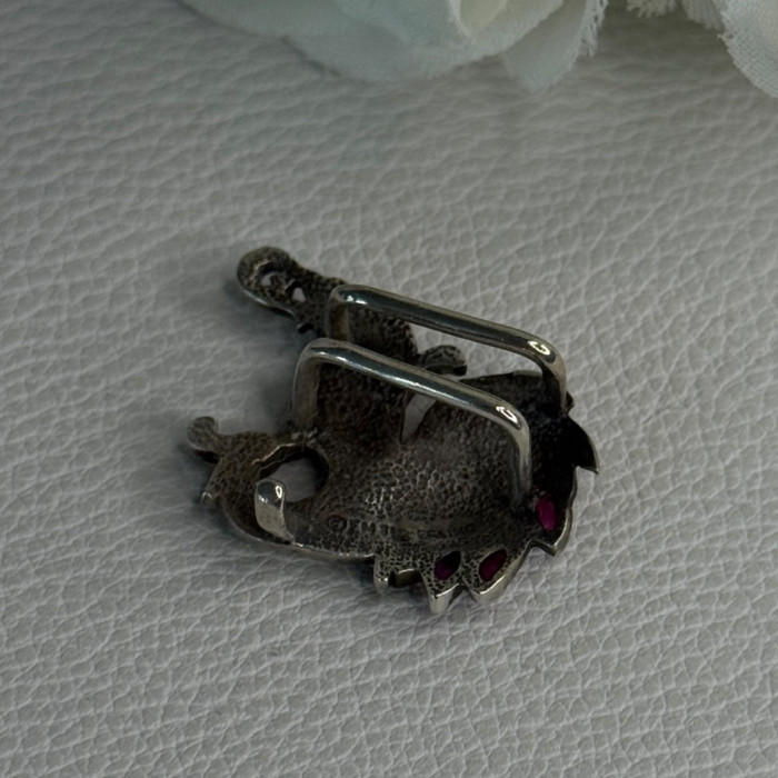 925 Sterling Silver Bird Pyrope Garnet Charm Pendant Length 1 Inch