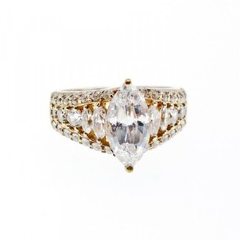 925 Sterling Silver Gold Plated CZ Ring Size 6.5