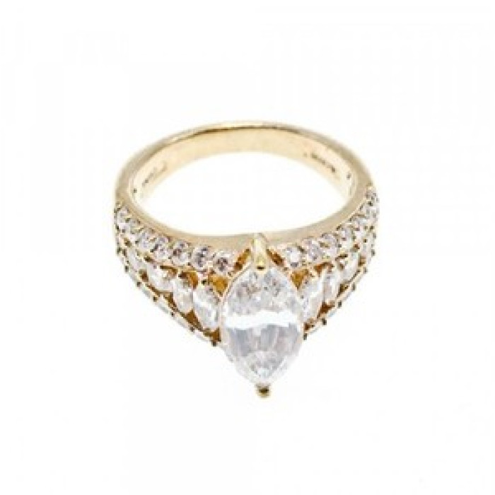 925 Sterling Silver Gold Plated CZ Ring Size 6.5