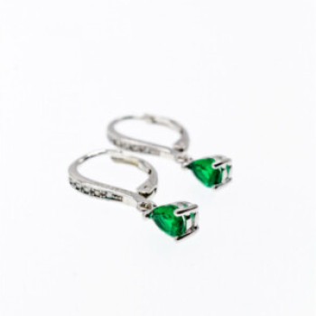 925 Sterling Silver Emerald & CZ Earrings