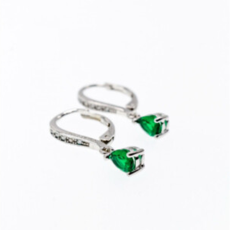 925 Sterling Silver Emerald & CZ Earrings