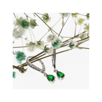 925 Sterling Silver Emerald & CZ Earrings