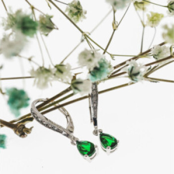 925 Sterling Silver Emerald & CZ Earrings