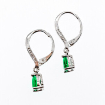 925 Sterling Silver Emerald & CZ Earrings