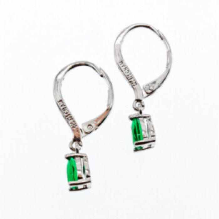 925 Sterling Silver Emerald & CZ Earrings