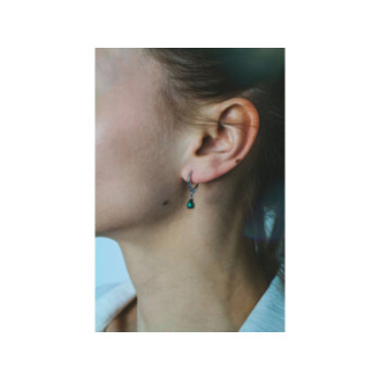 925 Sterling Silver Emerald & CZ Earrings