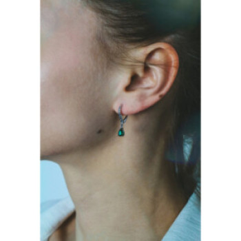925 Sterling Silver Emerald & CZ Earrings
