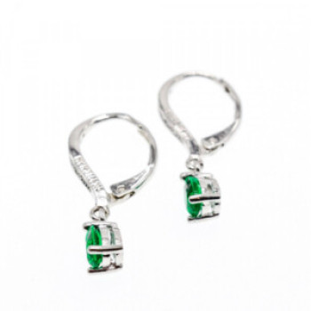 925 Sterling Silver Emerald & CZ Earrings