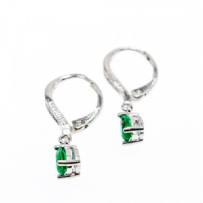 925 Sterling Silver Emerald & CZ Earrings
