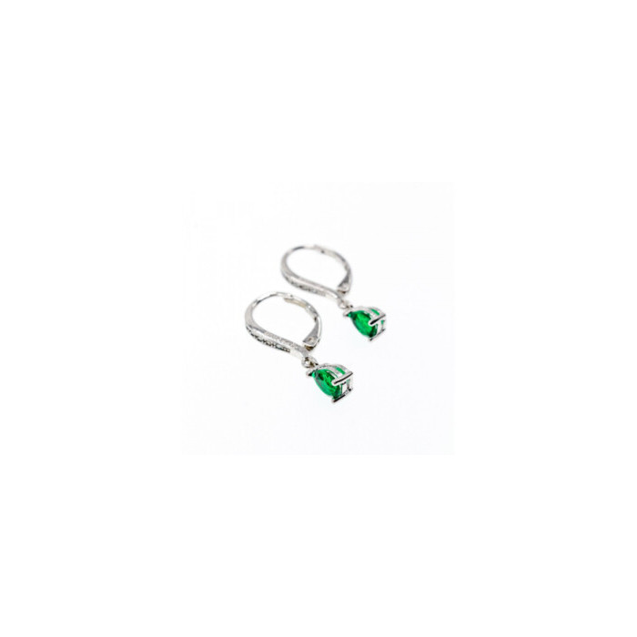 925 Sterling Silver Emerald & CZ Earrings