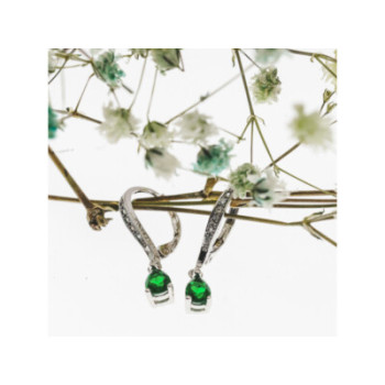 925 Sterling Silver Emerald & CZ Earrings