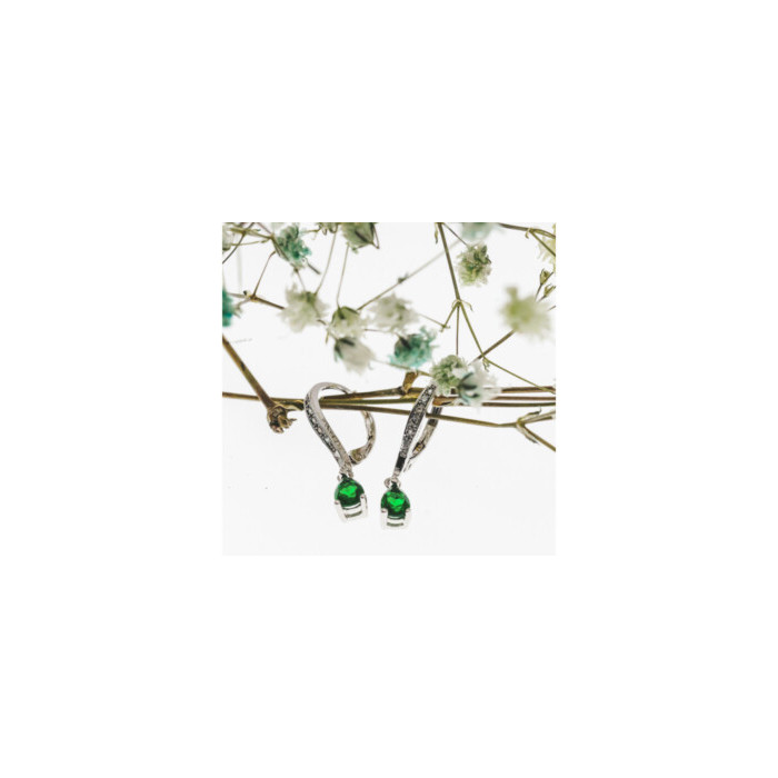 925 Sterling Silver Emerald & CZ Earrings