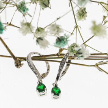 925 Sterling Silver Emerald & CZ Earrings