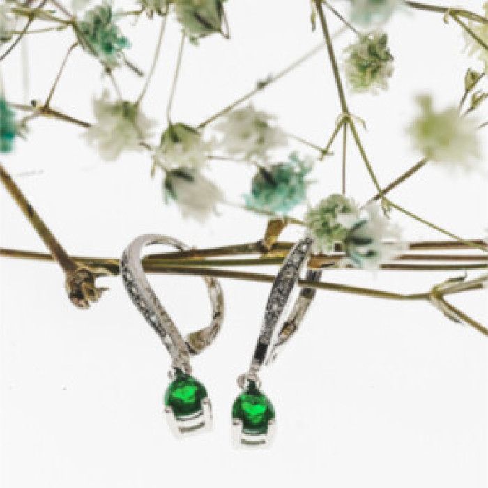 925 Sterling Silver Emerald & CZ Earrings