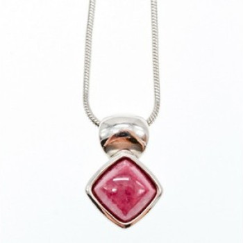 925 Sterling Silver Pink Agate Chain With Pendant Italy