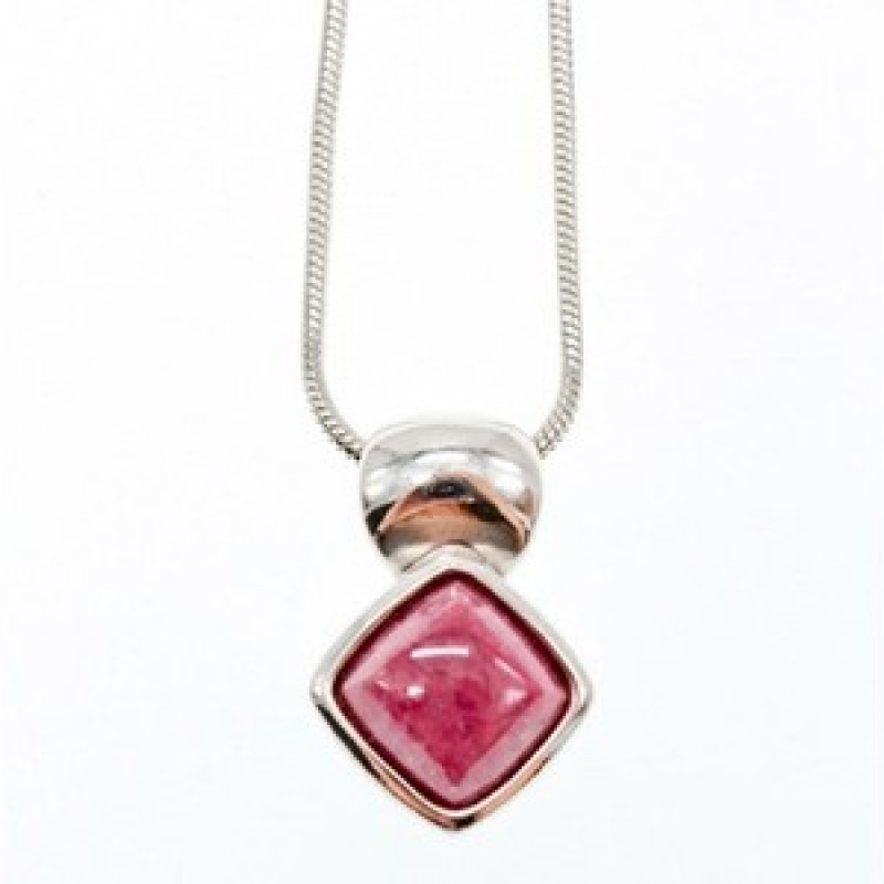 925 Sterling Silver Pink Agate Chain With Pendant Italy
