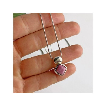 925 Sterling Silver Pink Agate Chain with Pendant Italy
