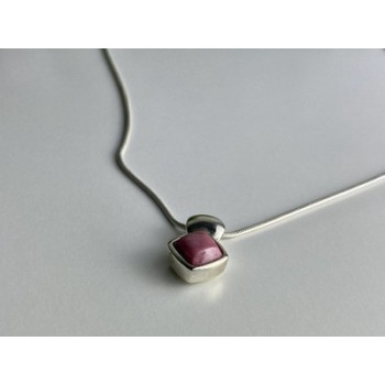 925 Sterling Silver Pink Agate Chain with Pendant Italy