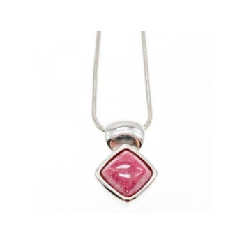 925 Sterling Silver Pink Agate Chain with Pendant Italy
