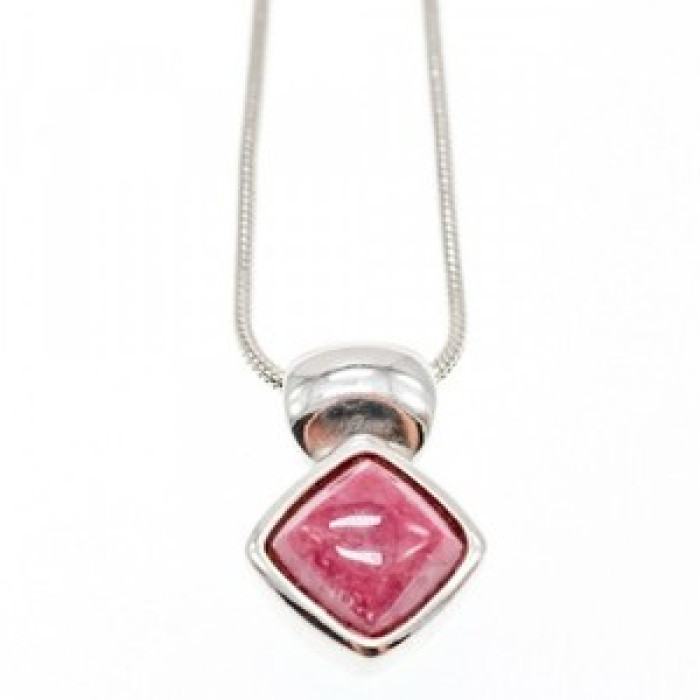 925 Sterling Silver Pink Agate Chain With Pendant Italy