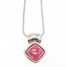 925 Sterling Silver Pink Agate Chain With Pendant Italy