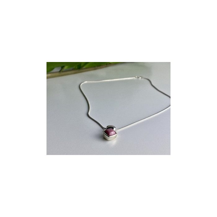 925 Sterling Silver Pink Agate Chain with Pendant Italy