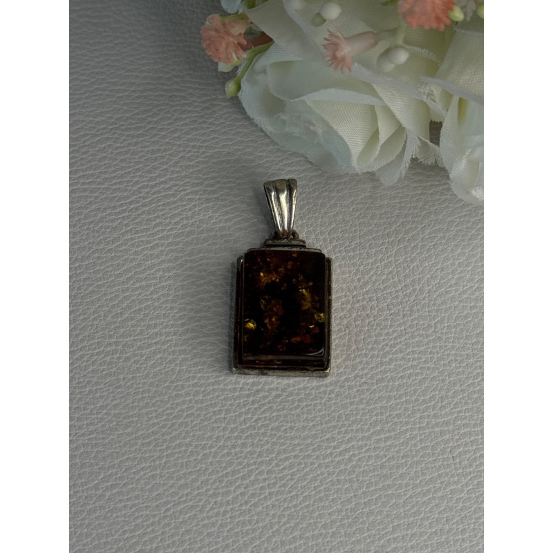 Vintage 925 Sterling Silver Amber Pendant Length 1.50 Inch