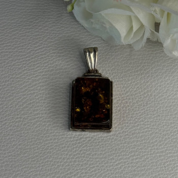 Vintage 925 Sterling Silver Amber Pendant Length 1.50 Inch