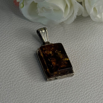 Vintage 925 Sterling Silver Amber Pendant Length 1.50 Inch