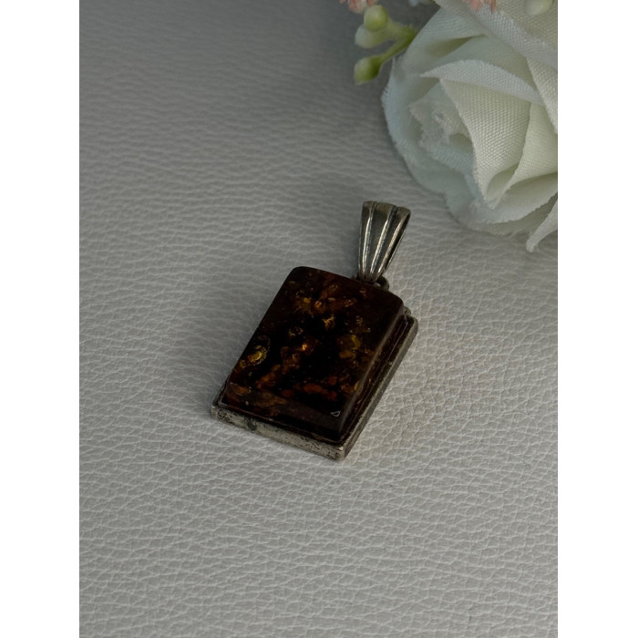 Vintage 925 Sterling Silver Amber Pendant Length 1.50 Inch