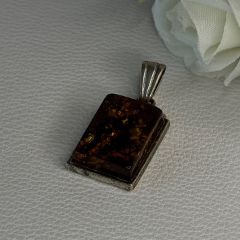 Vintage 925 Sterling Silver Amber Pendant Length 1.50 Inch