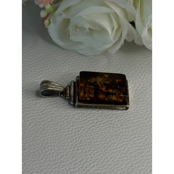 Vintage 925 Sterling Silver Amber Pendant Length 1.50 Inch