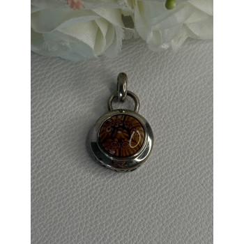 925 Sterling Silver Amber Carved Flower Pendant Length 1.25 Inch