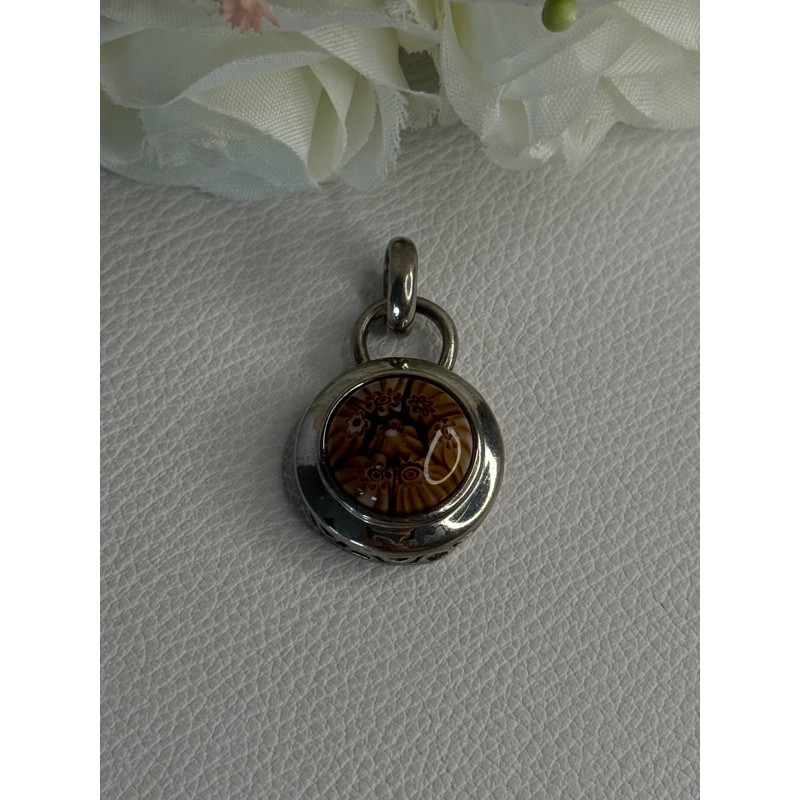 925 Sterling Silver Amber Carved Flower Pendant Length 1.25 Inch