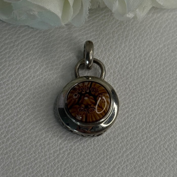 925 Sterling Silver Amber Carved Flower Pendant Length 1.25 Inch