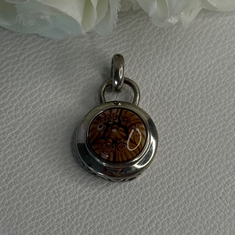 925 Sterling Silver Amber Carved Flower Pendant Length 1.25 Inch