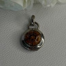 925 Sterling Silver Amber Carved Flower Pendant Length 1.25 Inch