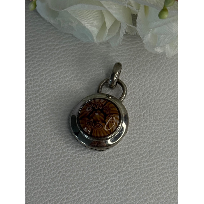 925 Sterling Silver Amber Carved Flower Pendant Length 1.25 Inch